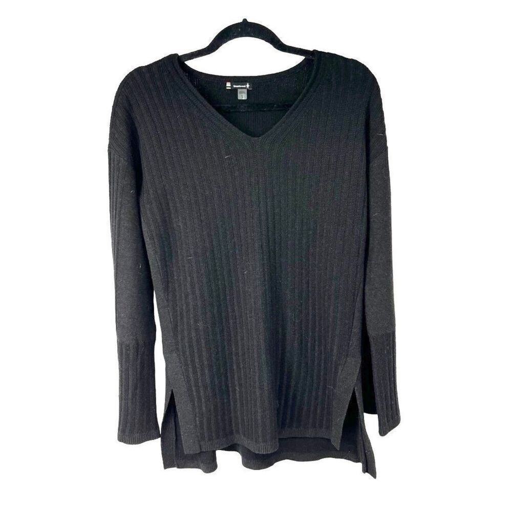 Smartwool Black Shadow Pine V-Neck Rib Sweater Women’s Sz S
